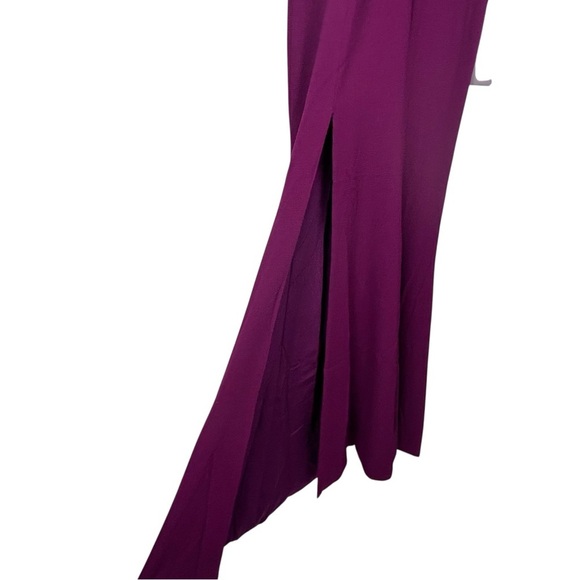 DRESS THE POPULATION IRIS DARK MAGENTA CREPE FITTED HIGH SLIT FLOOR LENGTH GOWN - Picture 8 of 14